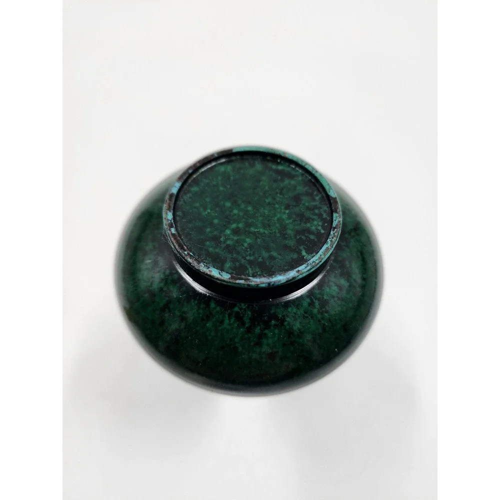 Vintage Miniature Bud Vase Dark Green Metal Mottled Enamel Finish 5.25 Inch